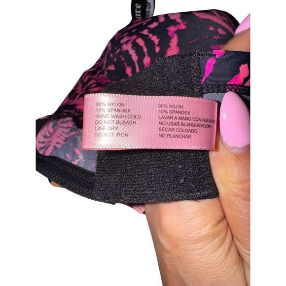 Juicy Couture Hot Pink & Black Tie-Dye Bra 38DD Sexy Wild Fun Cute Punk Rock Y2K - Picture 5 of 5